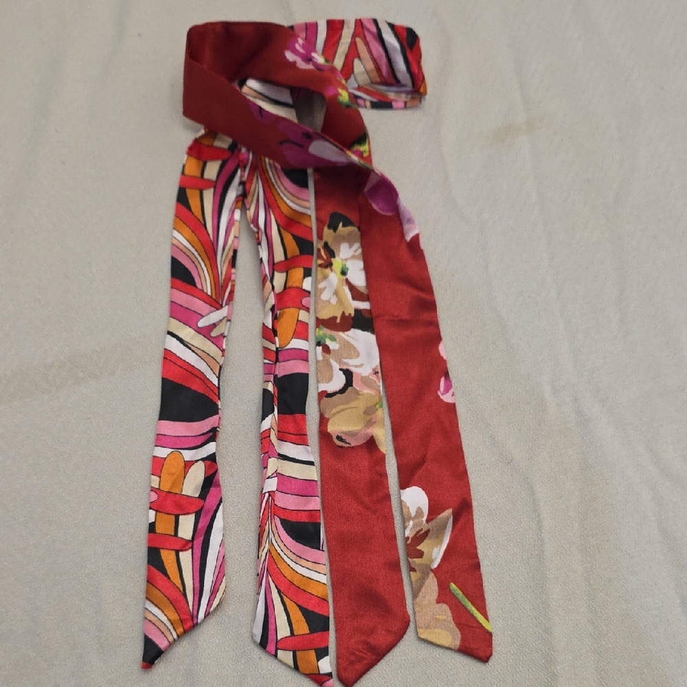 Set Of 2 Colorful Patterned Satin Scarves